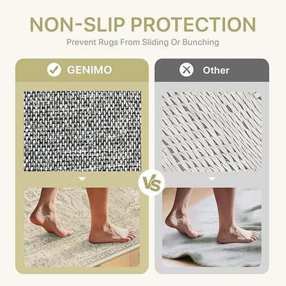 GENIMO 5X7 Washable Vintage Area Rugs for Living Room, Non-Slip Low Pile Chenille Print Rug, Soft Rugs for Bedroom Dining Room Home Office, Linen & Taupe