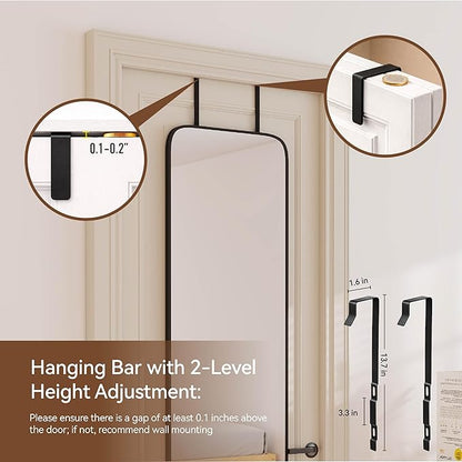 NARCISSUS 57x16 Mirror Door Hanging Full Length Body with Floor Stand or Wall Mounted Metal Aluminum Frame Tempered Glass Rectangle Mirrors for Bedroom Dressing Living Room Bathroom 57 inch Black