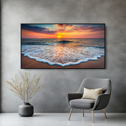 Large Wall Art Ocean Sunset, Wall Art for Living Room Landscape Wall Art, Modern Framed Wall Art 1.37" Thick Metal Frame Wall Decor, Pictures Wall Decor Moisture-proof Artwork for Walls for Bedroom Dining Room Office