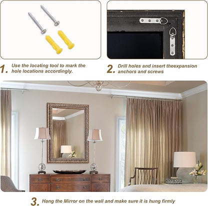 Chende 41" L x 29" W Rectangular Wall Mirror for Living Room Decor, Large Decorative Mirror with Bronze Carved Wood Frame, Dining Room, Bedroom, Hallway, Salon