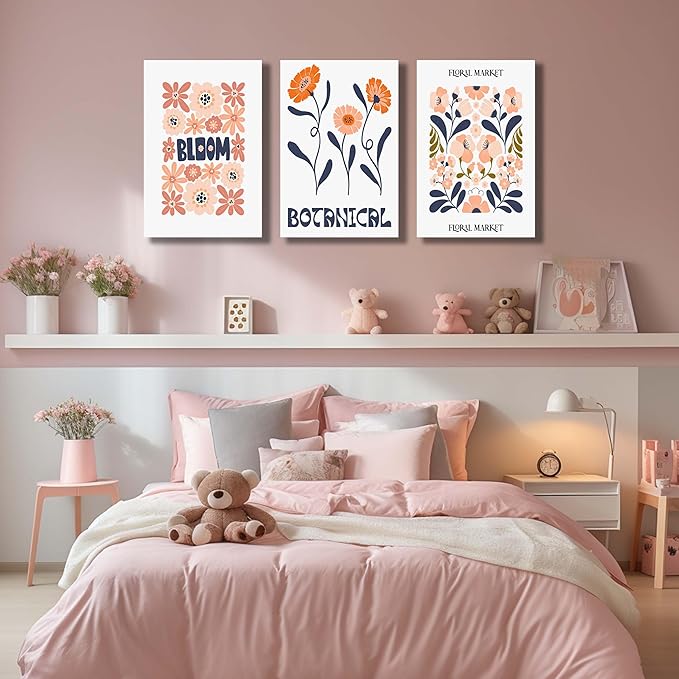 SKYRISE Floral Canvas Wall Art Set of 3, Rustic Botanical Canvas Paintings Prints ArtWork for Living Room, Vintage Flower Pictures for Farmhouse Dining Room Hallway Bedroom Wall Decor 24"x36"