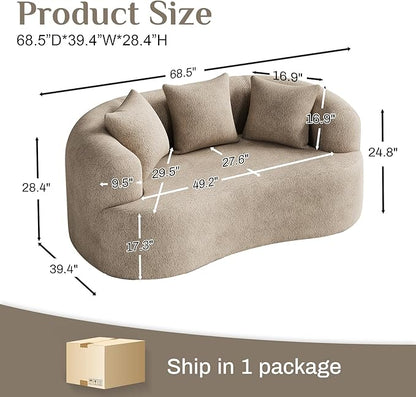DAMAIFROM 68.5" Loveseat Sofa for Living Room, Modern Luxury Plush Chenille Extra Deep Seat Curved Cloud Floor Couch with 3 Throw Pillows for Small Spaces, No Assembly Needed, Light Brown