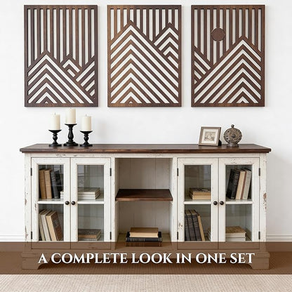 qmmp Modern Wooden Wall Sculptures - Set of 3 - Home Decor Accent - Large Wall Art for Living Room, Bedroom, Office - Easy Installation (Walnut, XLarge - Mountain and Sun)