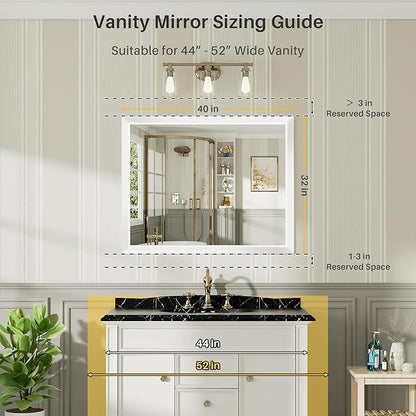 40x32 Inch White Bathroom Mirror for Wall, Thick Metal Framed Rectangle Mirrors for Over Sink, Bedroom, Living Room, Entryway, Anti-Rust, HD Tempered Glass