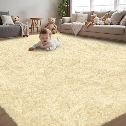 8x10 Area Rug for Living Room:Ultra Soft Fluffy Shag Cream White Rugs,Large Fuzzy Plush Indoor Non Slip Carpet Washable Rug for Bedroom Kids Nursery Office Dorm Modern Decor(Cream White 8'x10')