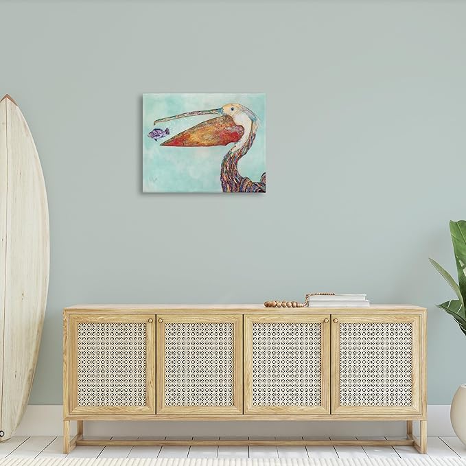 Stupell Industries 'Pelican with Purple Fish', Canvas Art, 30 x 24 Inches, Easy to Hang and Sturdy, Made in USA, by Lisa Morales