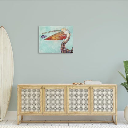 Stupell Industries 'Pelican with Purple Fish', Canvas Art, 30 x 24 Inches, Easy to Hang and Sturdy, Made in USA, by Lisa Morales