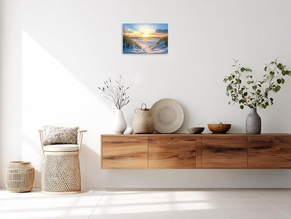 TutuBeer Beach Pictures Ocean Pictures Wall Decor White Beach with Dunes and Grass Picture Print on Canvas Ocean Seascape Paintings Canvas Art Prints Wall Decor Ready to Hang 24" x 36"
