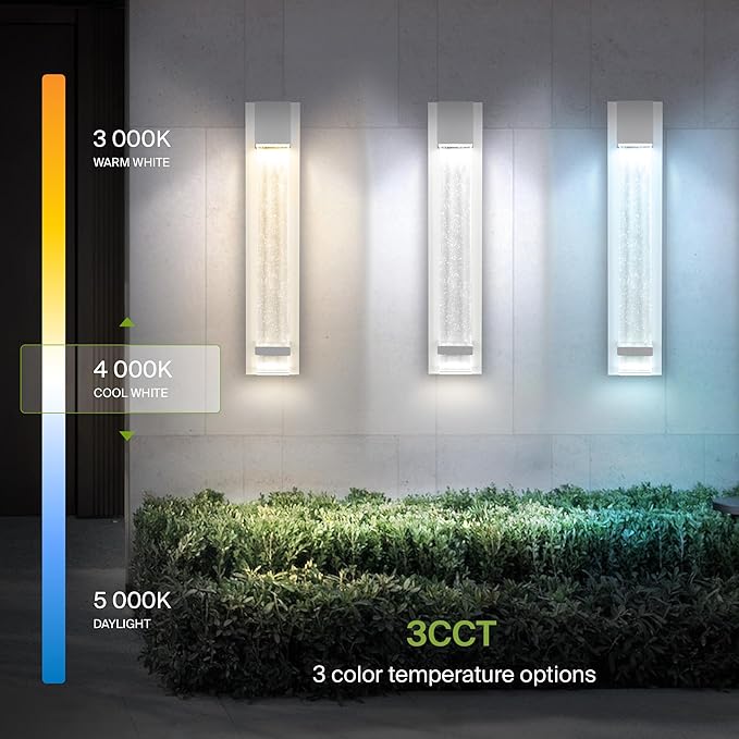 ASD LED 24" Bubble Glass Wall Light Fixture, Outdoor & Indoor Seeded Sconce | 3CCT, Waterproof, Dimmable, ETL Listed | 20W 600LM 3000-5000K 100-277V | Exterior Lantern, Porch Lighting | White, 4 Pack