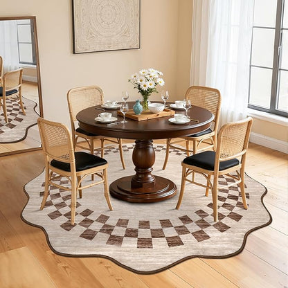 6ft Washable Round Rug for Entryway Modern Checkered Bedroom Circle Rug Non Slip Soft Dining Room Round Throw Carpet Large Stain Resistant Border Round Rugs for Living Room Kitchen Bathroom, Beige