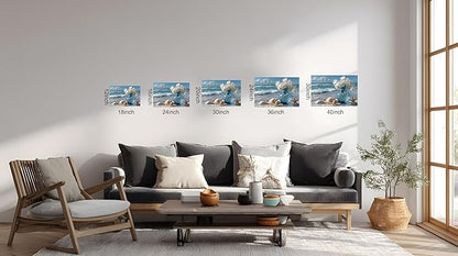 TutuBeer Beach Bathroom Canvas Wall Art Starfish with White Flower Coastal Pictures Wall Art Canvas Seascape Poster Seaside Seashell Painting Print Artwork for Living Room Bedroom 24"x36"x1 Panel