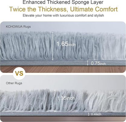 KICHOWUA Thick Area Rug Light Grey Fluffy 4x6 for Bedroom, Soft Shag Comfy Washable Rug for Living Room Dorm Kids Baby Nursery, Plush Shaggy Non-Slip Fuzzy Carpet, Tie Dye Gray