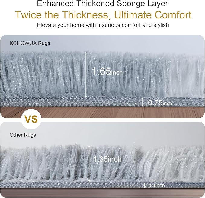 KICHOWUA Thick Area Rug Light Grey Shag Fluffy 5x8 for Bedroom Living Room Soft Plush Washable Fuzzy Carpet for Kids Baby Nursery Non Slip Cozy Furry Shaggy Rugs for Dorm Tie-Dye Gray