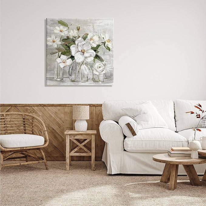 Stupell Industries 'Blooming White Florals Distressed Painting Country Still Life', Canvas Art, 30 x 30 Inches, Easy to Hang and Sturdy, Made in USA, by Sally Swatland