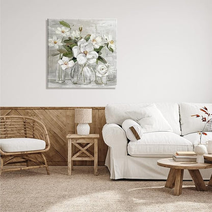 Stupell Industries 'Blooming White Florals Distressed Painting Country Still Life', Canvas Art, 30 x 30 Inches, Easy to Hang and Sturdy, Made in USA, by Sally Swatland