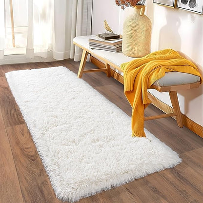 Ultra Soft Runner Rugs for Bedroom Hallways with Upgraded Non-Slip Rubber Backing & Thick Memory Sponge, 2x8 Feet Fluffy Shag Throw Area Rug for Bedside Dorm Cream