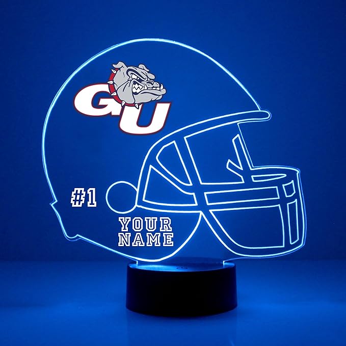 Custom Gonzaga University (GU) Zags Bulldogs Football Helmet LED Sign Night Light Lamp with Remote, Personalized Name, Text, Officially Licensed from The CLC by Mirror Magic Gifts, Made in The USA