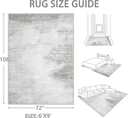Area Rugs 6x9 Living Room: Washable Rug Modern Abstract Large Rugs Soft Non Slip Neutral Rug Stain Resistant Indoor Carpet for Bedroom Kitchen Dining Room Nursery Home Rugs(Grey,6'x9')