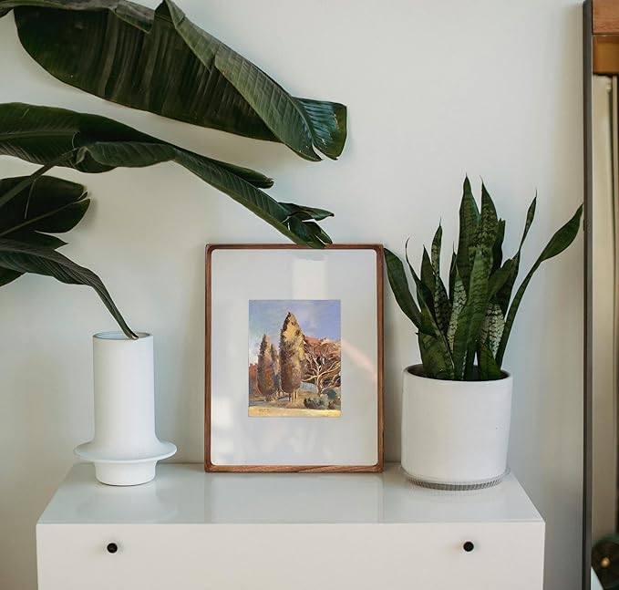 11x14 Picture Frame with Mat for 5x7/8x10, Natural Walnut Wood Handcrafted Rounded Corner with Real Glass, Vertical or Horizontal Display Photo Gallery Wall Mounting Frame