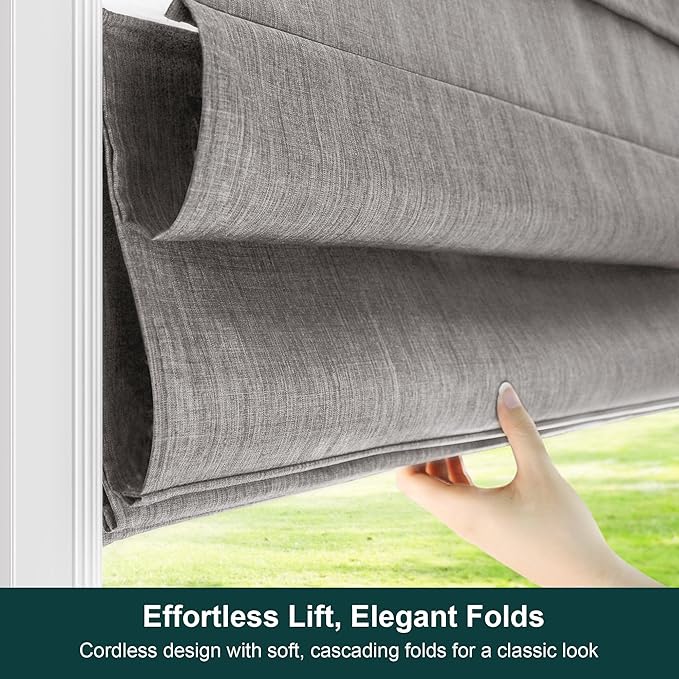 CHICOLOGY Cordless Roman Shade, Light Filtering Privacy Liner, Textured Belgian Denim Fabric, True-to-Size 29" W x 64" H, Inside/Outside/Ceiling Mount Window Treatment for Living Room Bedroom