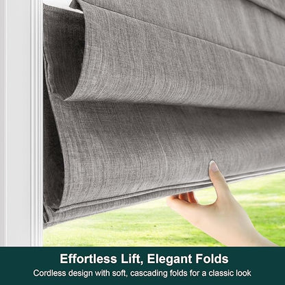 CHICOLOGY Cordless Roman Shade, Light Filtering Privacy Liner, Textured Belgian Denim Fabric, True-to-Size 29" W x 64" H, Inside/Outside/Ceiling Mount Window Treatment for Living Room Bedroom