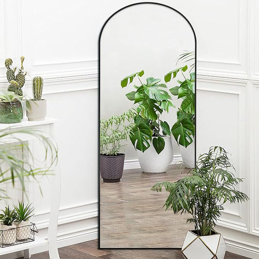 NeuType Arched Full Length Mirror Standing Hanging or Leaning Against Wall, Oversized Large Bedroom Mirror Floor Mirror Dressing Mirror, Aluminum Alloy Thin Frame, Black, 71"x28"