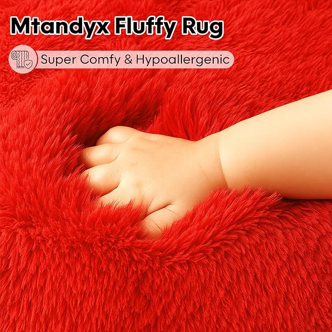 8x10 Area Rugs Living Room, Large Plush Fluffy Bedroom Carpet, Non-Slip Upgraded Indoor Thick Soft Rug, Modern Plush Carpet Suitable for Kids Home Decor Aesthetics Dorm, Red.