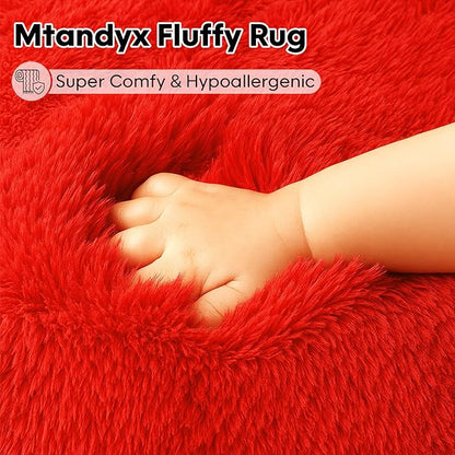 8x10 Area Rugs Living Room, Large Plush Fluffy Bedroom Carpet, Non-Slip Upgraded Indoor Thick Soft Rug, Modern Plush Carpet Suitable for Kids Home Decor Aesthetics Dorm, Red.