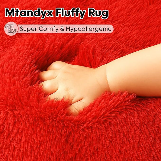 8x10 Area Rugs Living Room, Large Plush Fluffy Bedroom Carpet, Non-Slip Upgraded Indoor Thick Soft Rug, Modern Plush Carpet Suitable for Kids Home Decor Aesthetics Dorm, Red.