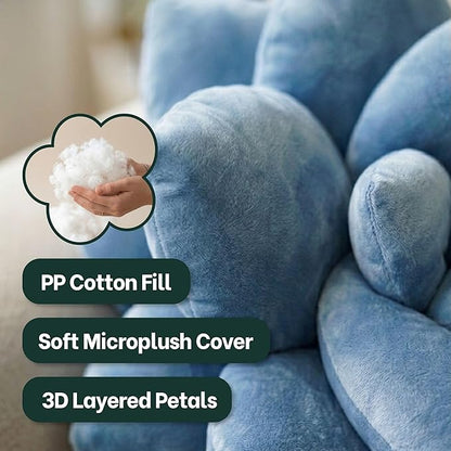 Green Philosophy Co. Succulent® Pillow 16" – Soft 3D Flower Shaped Throw Pillow, Smokey Blue Plush Succulent Pillow for Couch & Bedroom Decor, Cute Plant Lover Gift