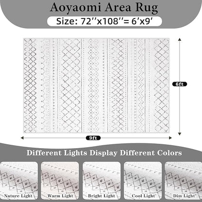 Area Rug for Living Room 6x9: Large Washable Boho Moroccan Rugs Geometric Neutral Rug, Non-Slip Foldable Morden Farmhouse Indoor Floor Carpet for Bedroom Dining Table Home(Dark Grey,6X9)