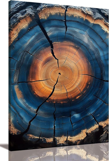 IBHJSART Framed Tree Ring Canvas Wall Art Blue Wall Art Wood Stump Painting Prints Modern Minimalist Pictures Neutral Nature Rustic Farmhouse Decor Living Room Bedroom Bathroom Office