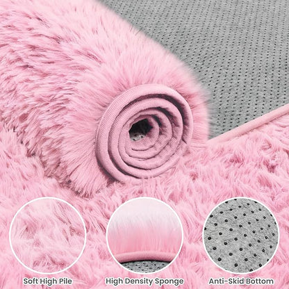 8x10 Area Rugs for Living Room Rug: Soft Fluffy Shag Light Pink Rugs for Bedroom, Non-Slip Large Fuzzy Plush Rug Indoor Floor Carpet for Nursery Kids Boys Girl Room, Dorms, Playroom, Modern Home Decor