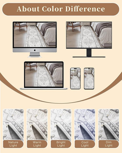 Madane Runner Rugs for Hallway 2x10 Long Washable Non-Slip Hallway Runner Rug Low-Pile Stair Kitchen Runner Soft Throw Carpet for Entrance Living Dining Laundry Room (Grey, 2 x 10)