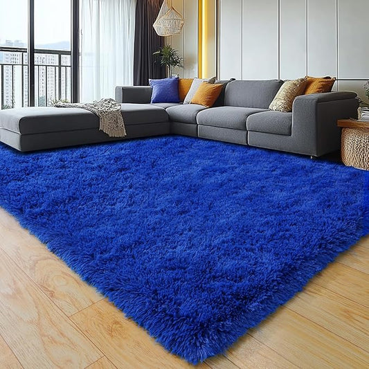 9x12 Large Area Rugs for Living Room, Blue Fluffy Shag Rug for Bedroom and Nursery, Soft and Comfy, Big Fuzzy Carpet for Kids, Girls, Boys Room Dorm Home Decor Aesthetic, Upgrade Non Slip