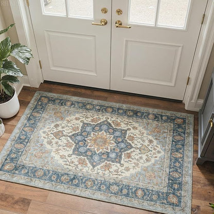 GENIMO Runner Rug 2x5 Non Slip Machine Washable Hallway Runner Rug, Low Pile Lightweight Rugs for Entryway, Hallway, Kitchen and Corridor, Vintage Blue Medallion