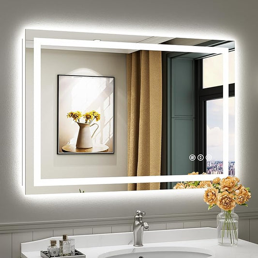 Briivue 44x30 Inch LED Bathroom Mirror with Lights, Backlit & Front Lit, Anti-Fog Lighted Bathroom Vanity Mirror for Wall, Memory Function, Dimmable, HD Tempered Glass, Shatter-Proof