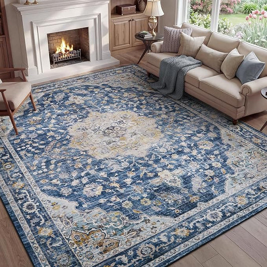 PADOOR 6X9 Area Rug,Rugs for Living Room,Soft Blue Rugs for Bedroom,Machine Washable Rug Non Slip Carpet for Dining Room Living Room Bedside Office