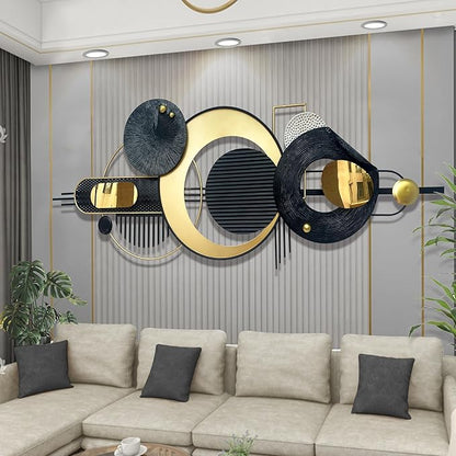 Large Modern Abstract Metal Wall Art, Black and Gold Geometric Circles Wall Decoration, Contemporary Home Decor,59 × 24 in Wall Art for Living Room/Dinning Room/Bedroom/Entryway/Kitchen/Office