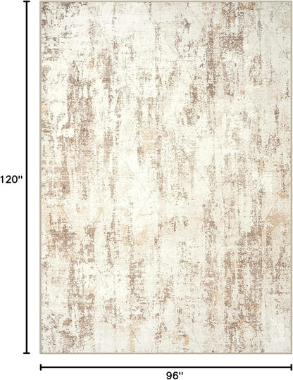 8x10 Area Rugs Washable Rug: Modern Abstract Living Room Rug Soft Anti-Skid Thin Carpet Indoor Floor Non-Shedding Carpets for Bedroom Dining Room Farmhouse Nursery Home Office Beige Grey