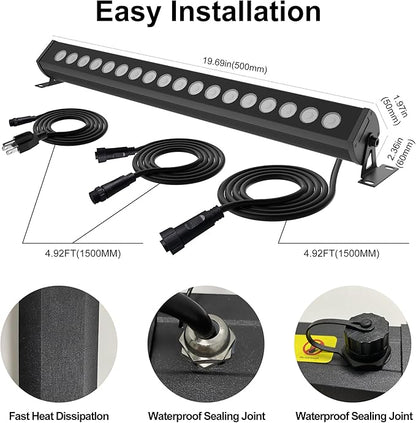 Linkable Smart RGBCW Wall Washer Light Bar 90W – 2700K-6500K Tunable White LED Bar with App & RF Remote, 16 Million Color Changing Wash Lights, IP65 Stage Light for Wall Wash Lighting