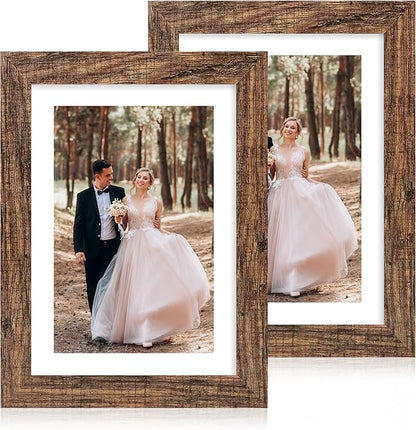 iRahmen 7x10 Picture Frame - High Definition Real Glass Wooden Photo Frames for Tabletop Display and Wall Mounting (Brown, Set of 2)