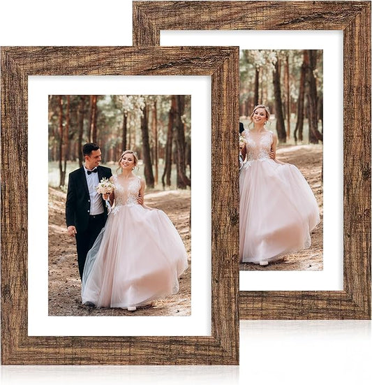 iRahmen 7x10 Picture Frame - High Definition Real Glass Wooden Photo Frames for Tabletop Display and Wall Mounting (Brown, Set of 2)