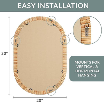 Barnyard Designs Oval Rattan Wall Mirror, Natural Tan Woven Rattan Frame, Indoor Decorative Mirror for Bedroom Living Room Entryway (20" x 30", Oval)