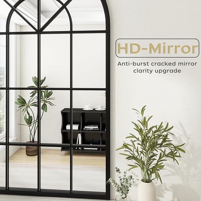Dewfig Arch Wall Mirror Mounted Decorative, 30"x20", Arched Window Pane Mirror for Wall-Mounted for Entryway, Bathroom Vanity, Living Room or Bedroom, Iron Frame, Black