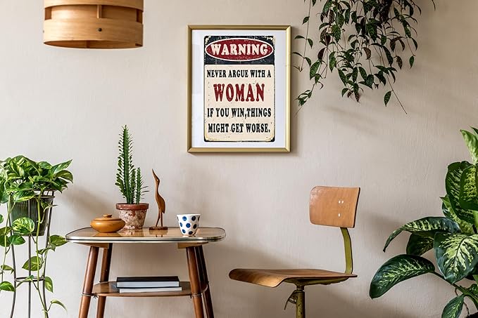 Funny Metal Warning Sign Argue With A Woman Win Things Might Get Metal Plaque Funny Tin Signs Wall Decor Man Cave Garage Pub Boys Women Gift 8x12 In