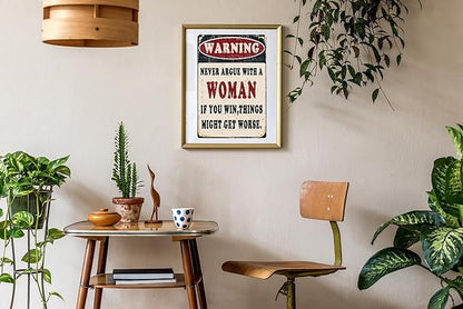 Funny Metal Warning Sign Argue With A Woman Win Things Might Get Metal Plaque Funny Tin Signs Wall Decor Man Cave Garage Pub Boys Women Gift 8x12 In