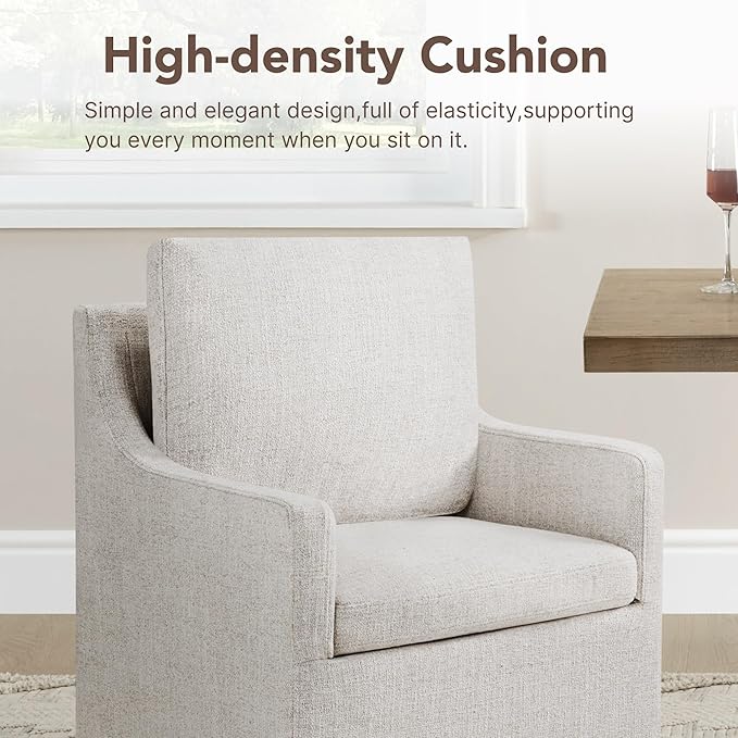 KISLOT Upholstered Dining Chairs Set of 1, Modern Dining Room Chairs with Casters & Washable Cover, Rolling Accent Chair with Hidden Storage for Kitchen, Farmhouse, Living Room, Linen Fabric, 1 Box