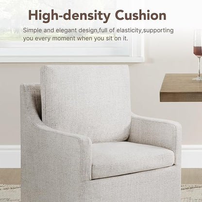 KISLOT Upholstered Dining Chairs Set of 1, Modern Dining Room Chairs with Casters & Washable Cover, Rolling Accent Chair with Hidden Storage for Kitchen, Farmhouse, Living Room, Linen Fabric, 1 Box