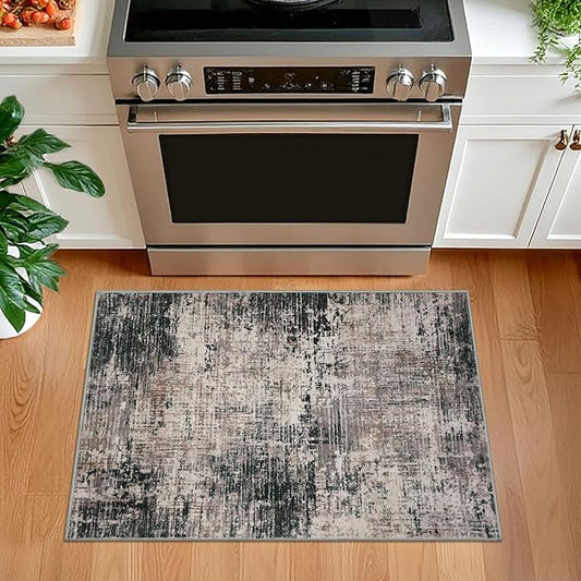 KILOCOCO Abstract Small Area Rug 2x3 Entryway Rug Washable Kitchen Rugs Door Mat Indoor Entrance Soft Pinted Non Slip Throw Rugs for Front Door Foyer Farmhouse Floor Mats, Black/Brown